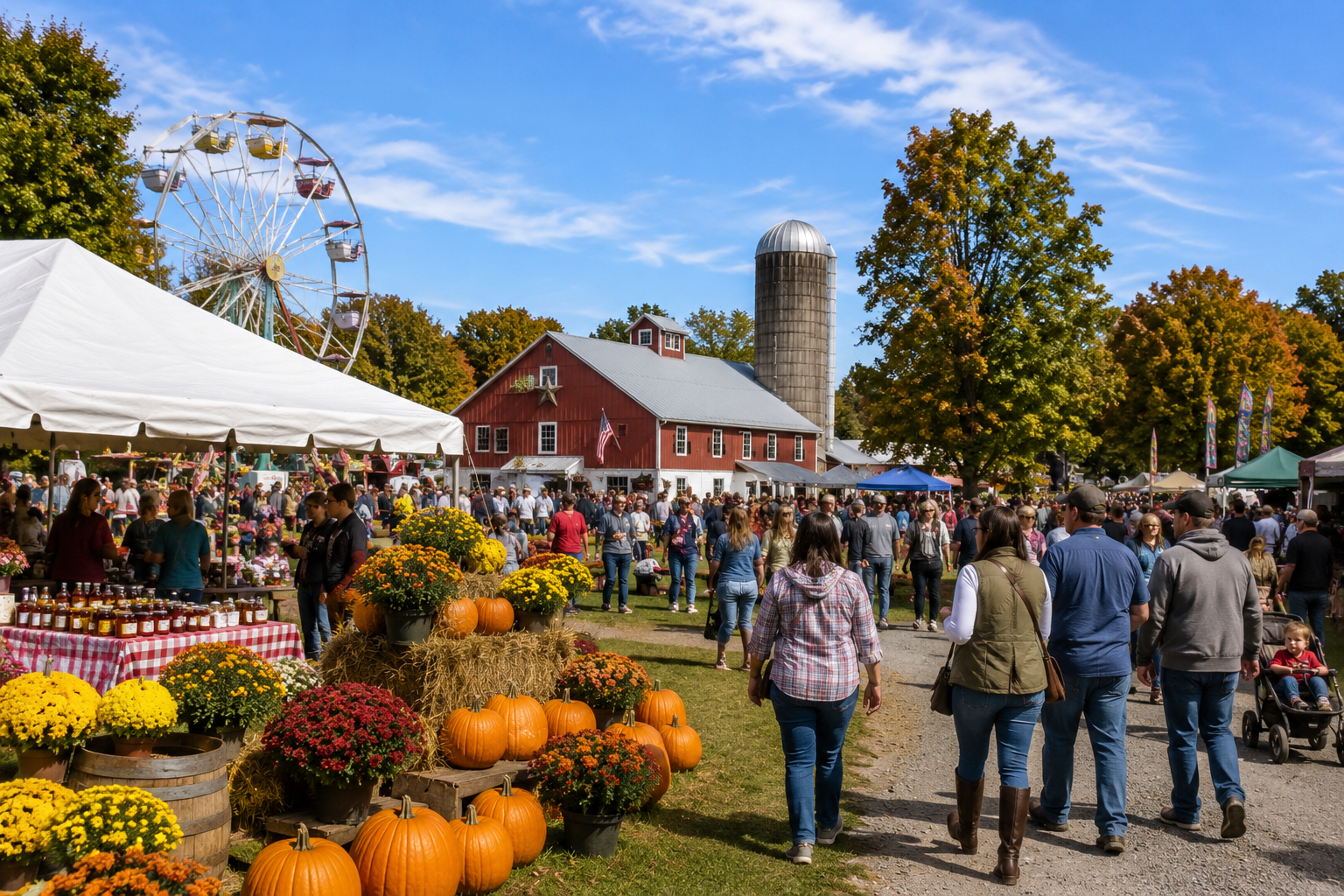 Late summer country fair with local vendors, families, farm traditions and seasonal activities